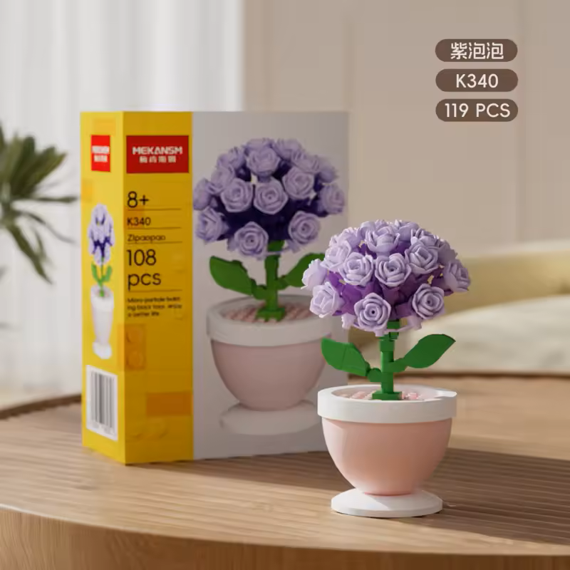 Set de Bloques Armables Decorativos  Flores Moradas en Maceta DIY imagen 2