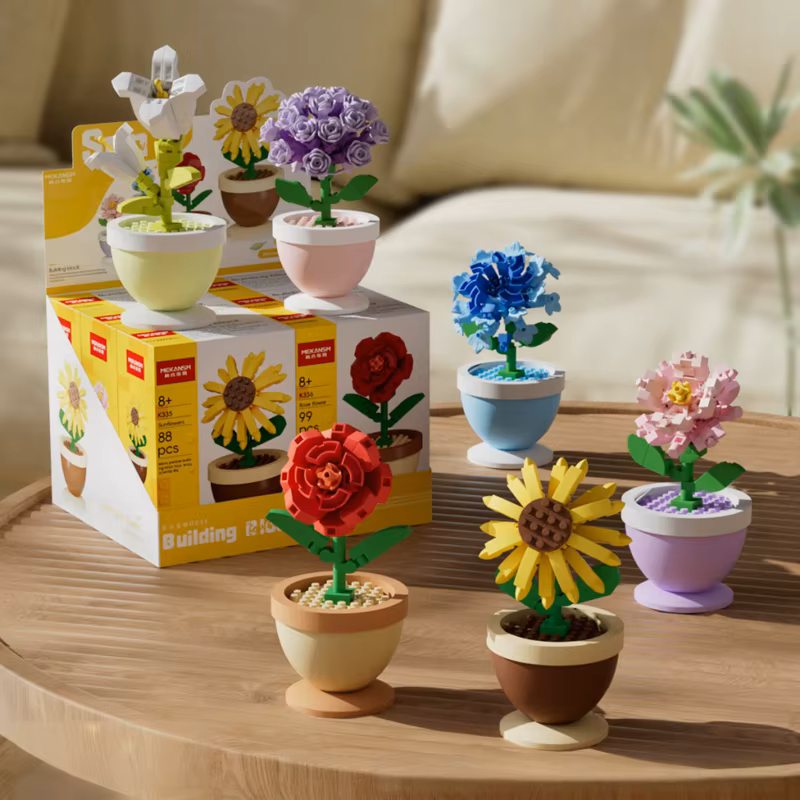 Set de Bloques Armables Decorativos  Flores Moradas en Maceta DIY imagen 3